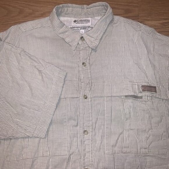 Columbia Mens Grey White Green Plaid Button Up Short Sleeve Shirt XL Regular Fit - Picture 1 of 7
